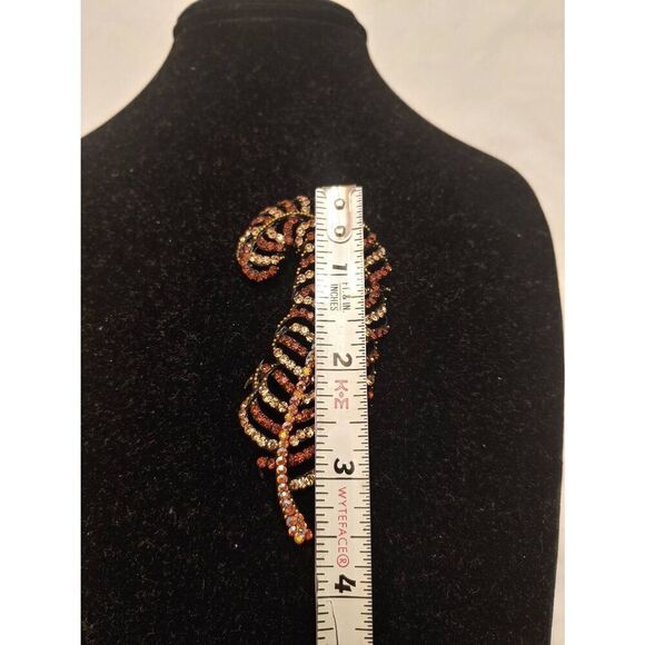 Vintage Women's White/Brown/Amber Rhinestones Gold Leaf Brooch Pin - Picture 4 of 7